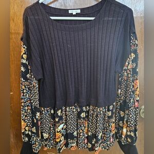 Maurices Black and Orange Ribbed Tiered Blouse